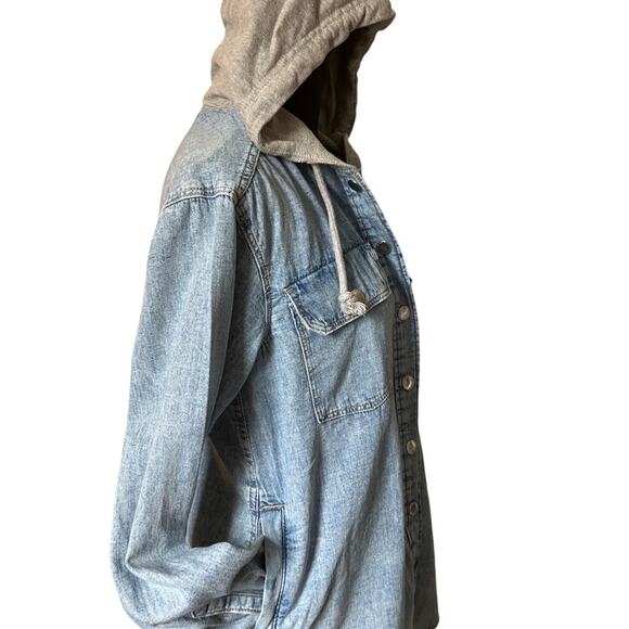 H&M Light Blue Denim Utility Jacket with Grey Hood XXS - Picture 5 of 9